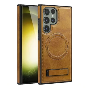 Samsung Galaxy S22/S23/S24 Ultra Luxury Premium PU Leather Invisible Stand Magnetic Wireless Charging Case