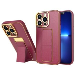 Premium Luxury Leather Case Magnetic Car Mount Holder Wrist Strap Case Kickstand Cover for iPhone Series