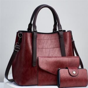 Fashion 3pcs Faux Leather Tote Handbag with Clutch Purse and Credit Card Holder, Women's Shoulder Bag