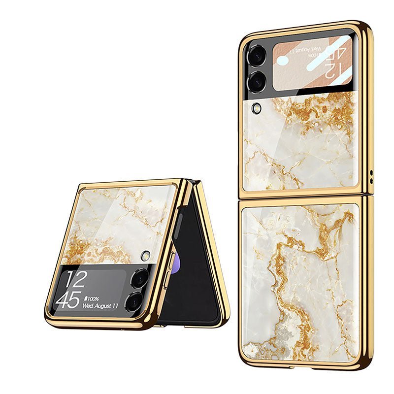 Samsung Galaxy Flip 3/4 Marble Patterned Case with Tempered Glass Protection - Image 2