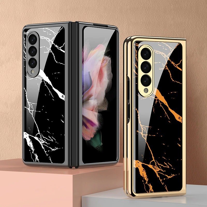 Marble Patterned Glass Case For Samsung Galaxy Z Fold 3/4 - Image 8