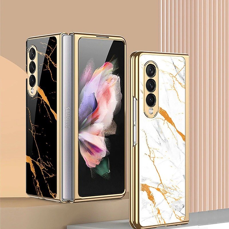 Marble Patterned Glass Case For Samsung Galaxy Z Fold 3/4