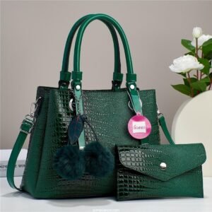 Croc Alligator 2 in 1 Fashion Satchel Taupe Premium Trendy Classic Crossbody Shoulder Leather Versatile Bag