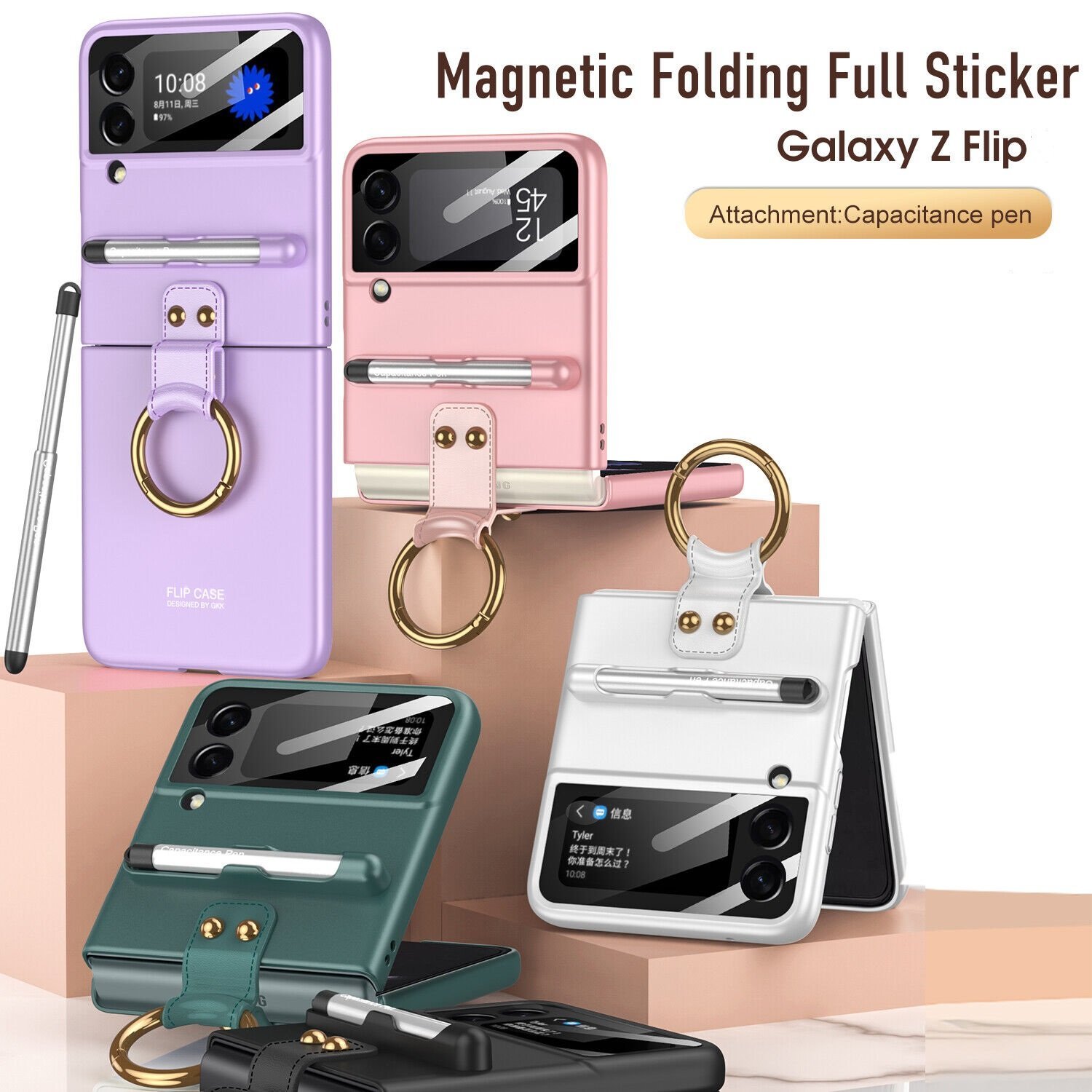 GKK Original Phone Case with Capacitance Pen Cover for SAMSUNG GALAXY FLIP 3/4 5G SERIES