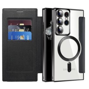 Samsung Galaxy S21/S22/S23 Ultra MagSafe Magnetic Absorption Leather Wallet Flip Case with Lens Protection